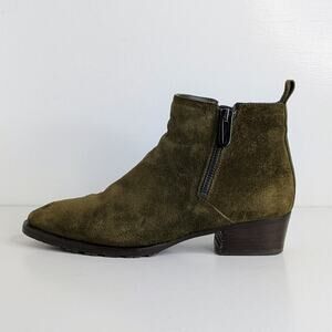 Aquatalia Fantina Suede Ankle Boots 7 Olive Green Minimalist Quiet Luxury Chic